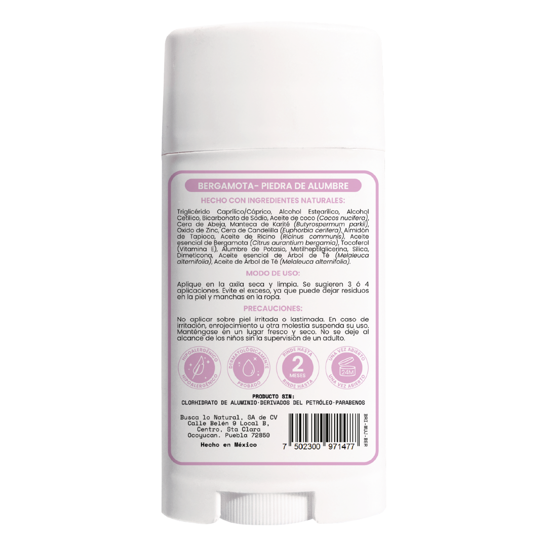 Desodorante natural MUJER INTENSE en barra - Aroma Bergamota con ALUMBRE