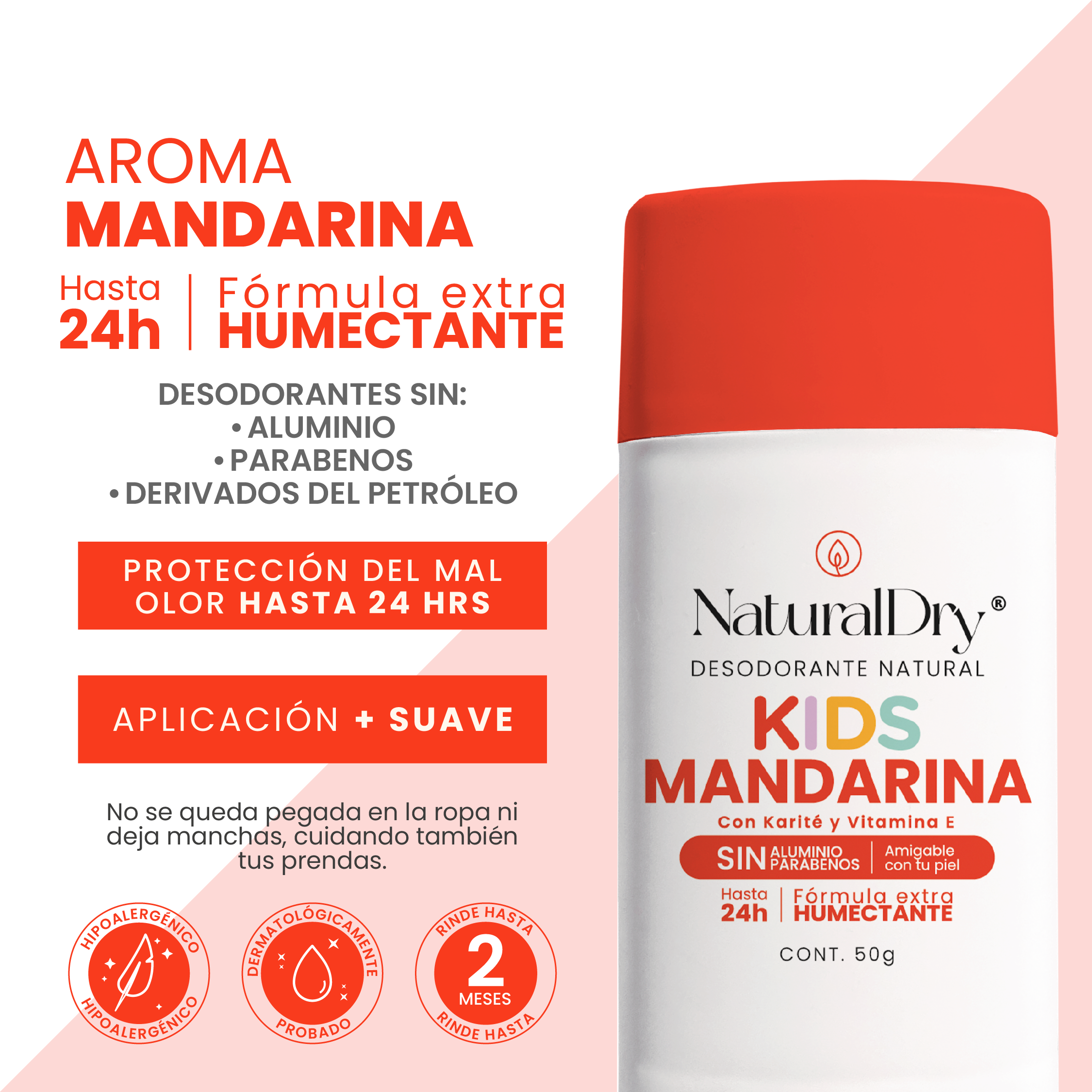 1 Desodorante natural corporal en barra - niños unisex - mandarina