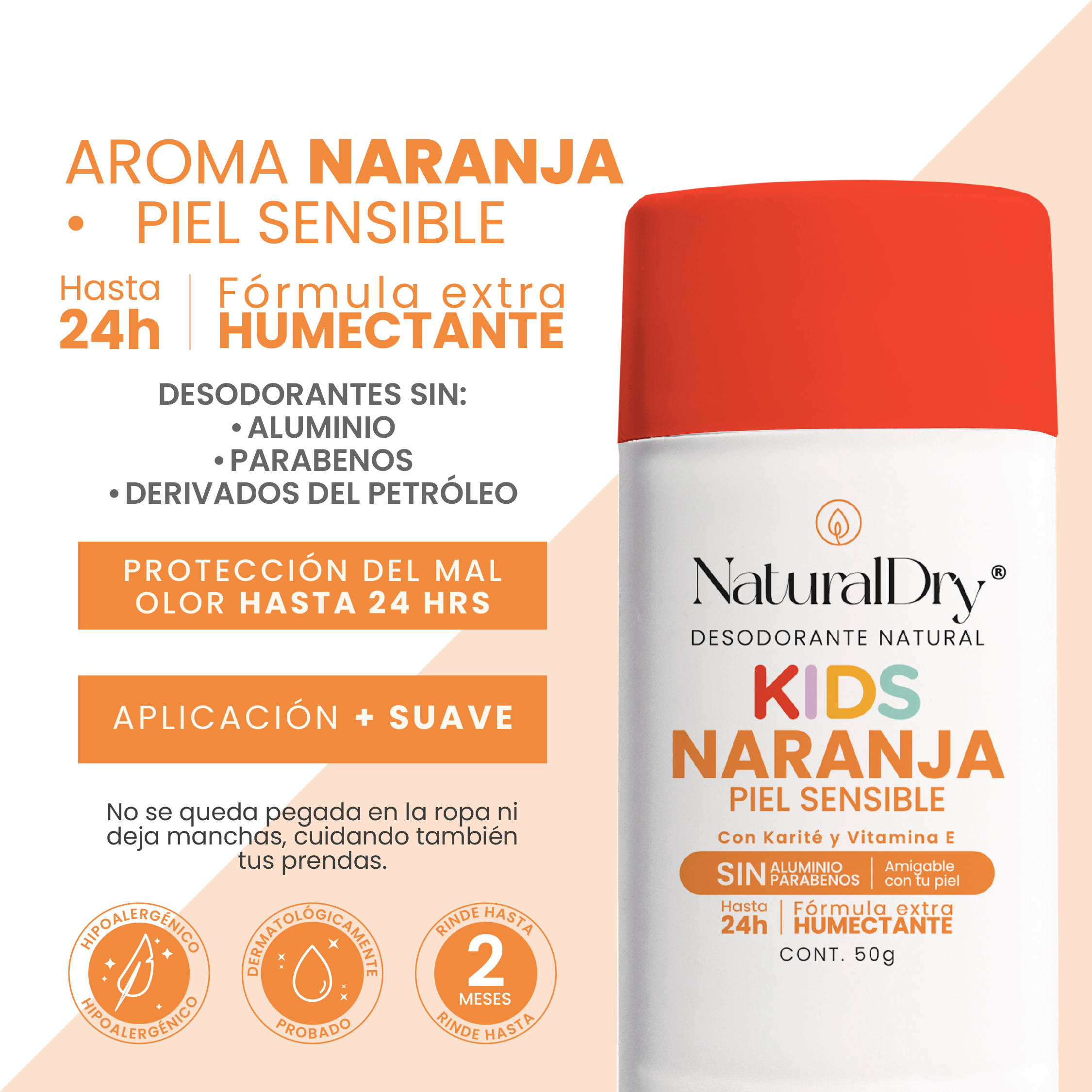 Desodorante natural corporal en barra - niños piel sensible - naranja