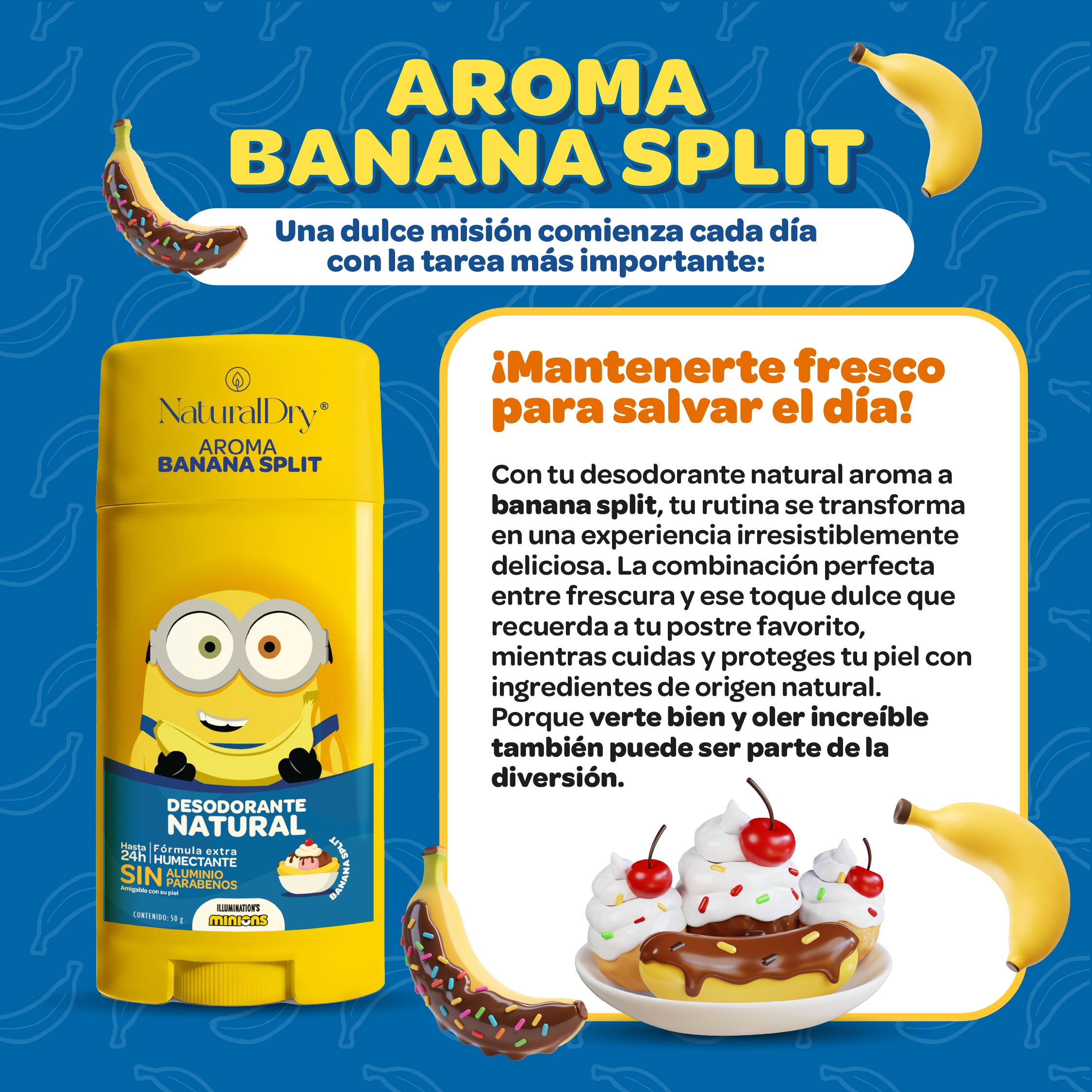 Desodorante Natural - Minions - Banana Split - Piel Sensible