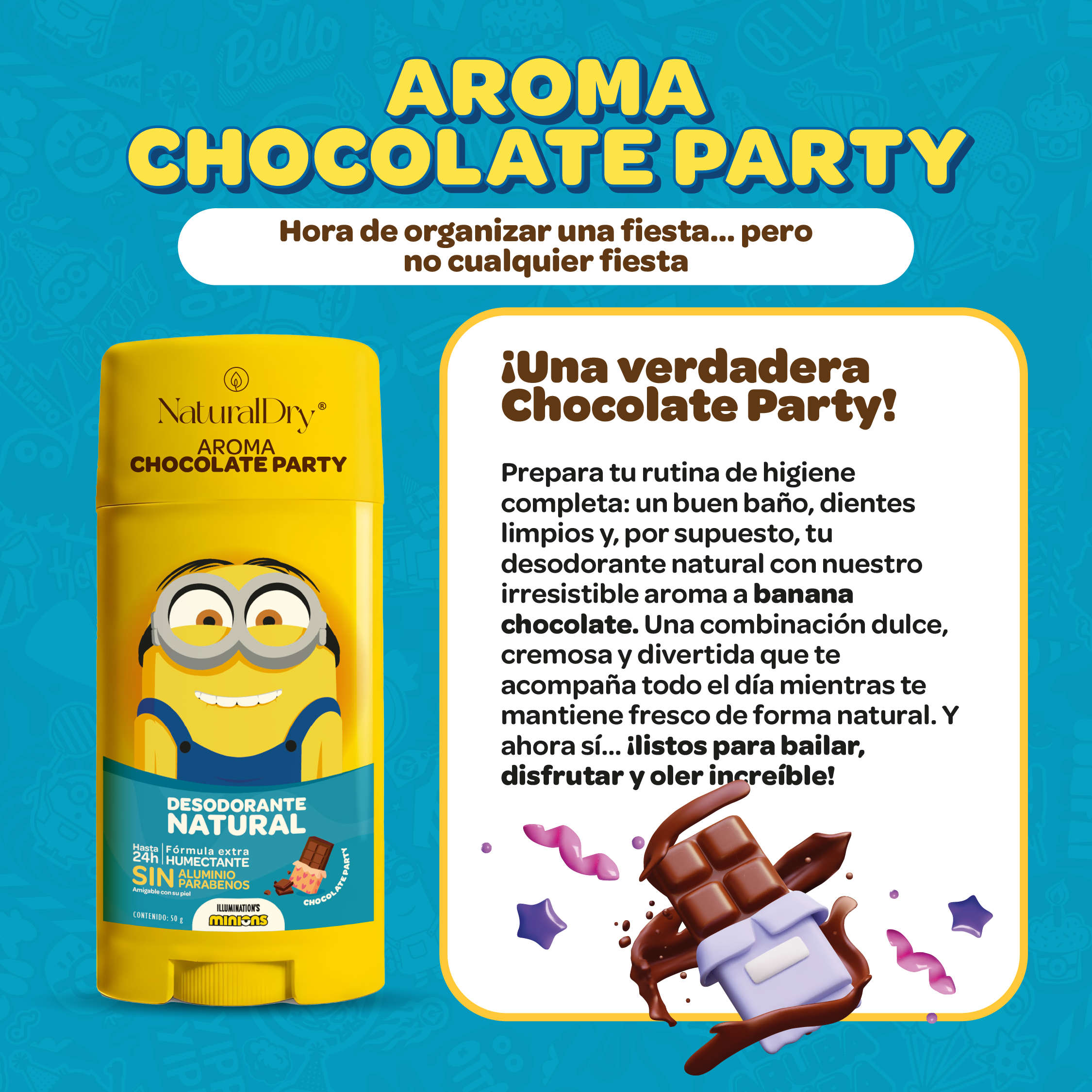 Desodorante Natural - Minions - Chocolate Party - Piel Sensible