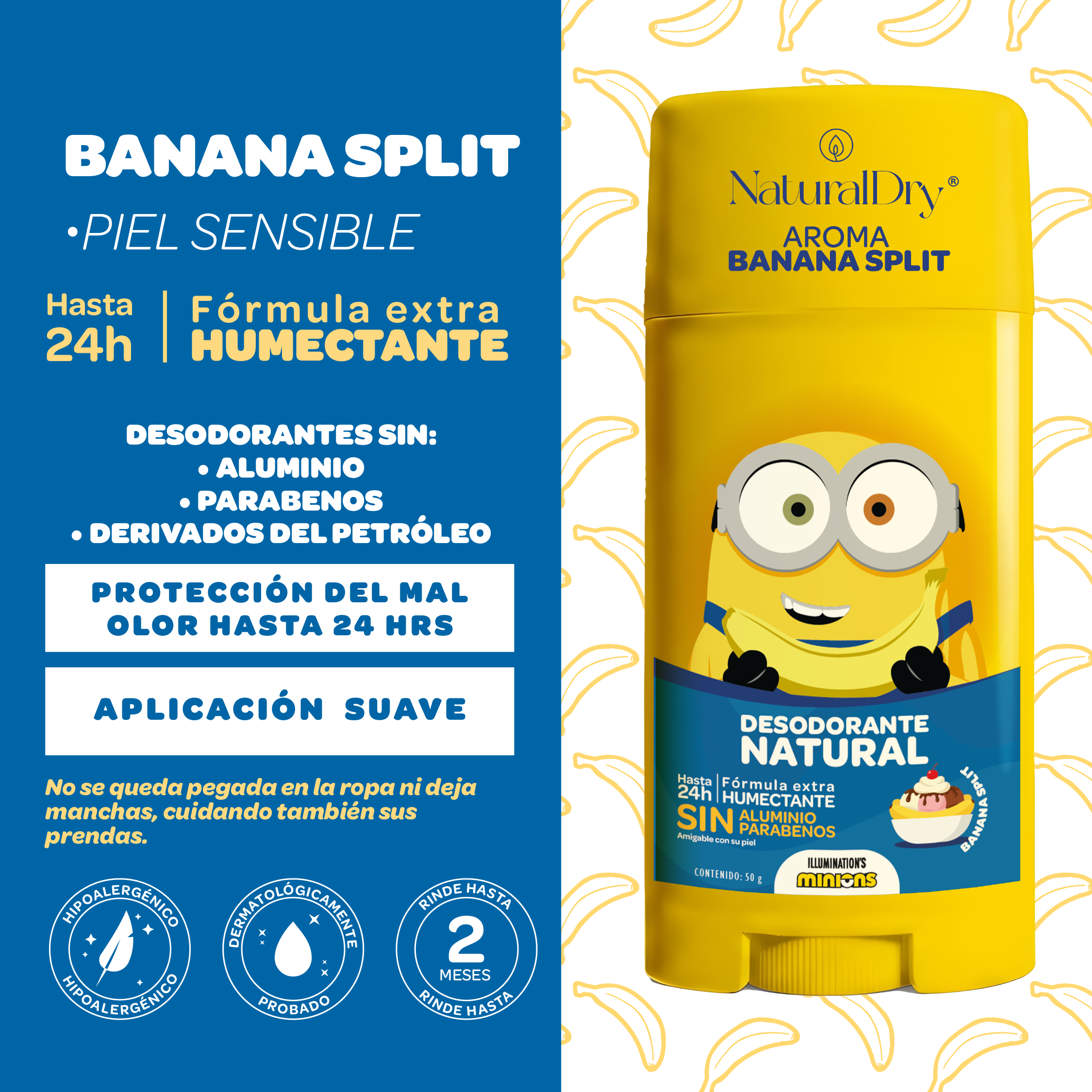 Desodorante Natural - Minions - Banana Split - Piel Sensible