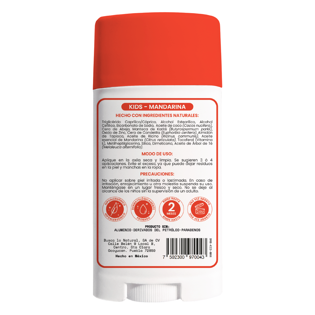 1 Desodorante natural corporal en barra - niños unisex - mandarina