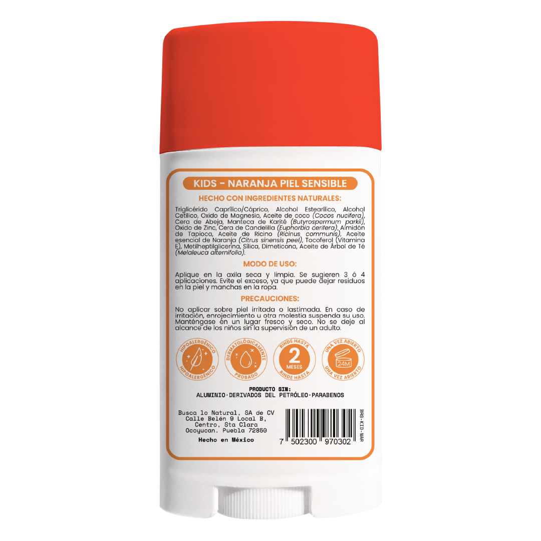 Desodorante natural corporal en barra - niños piel sensible - naranja