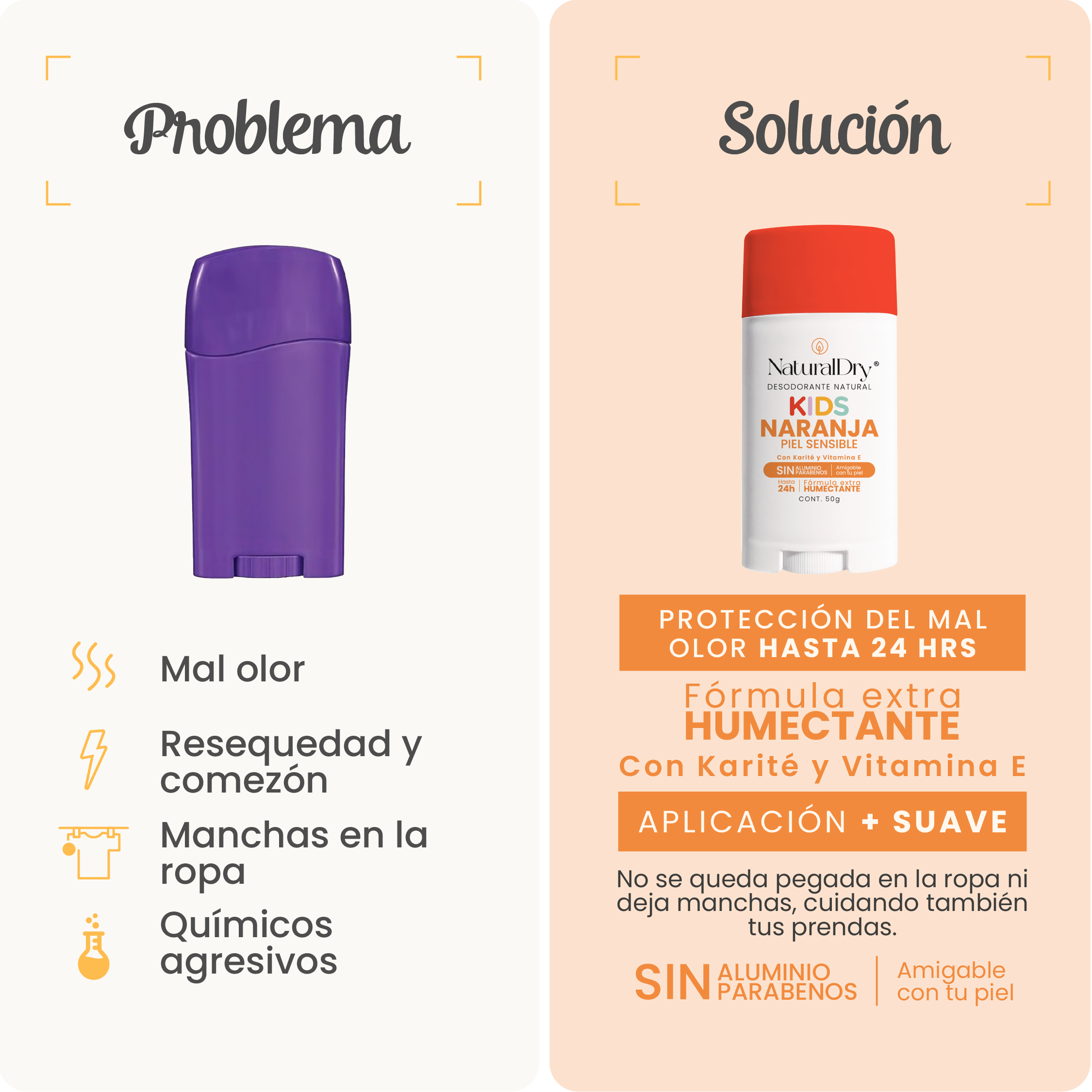 Desodorante natural corporal en barra - niños piel sensible - naranja