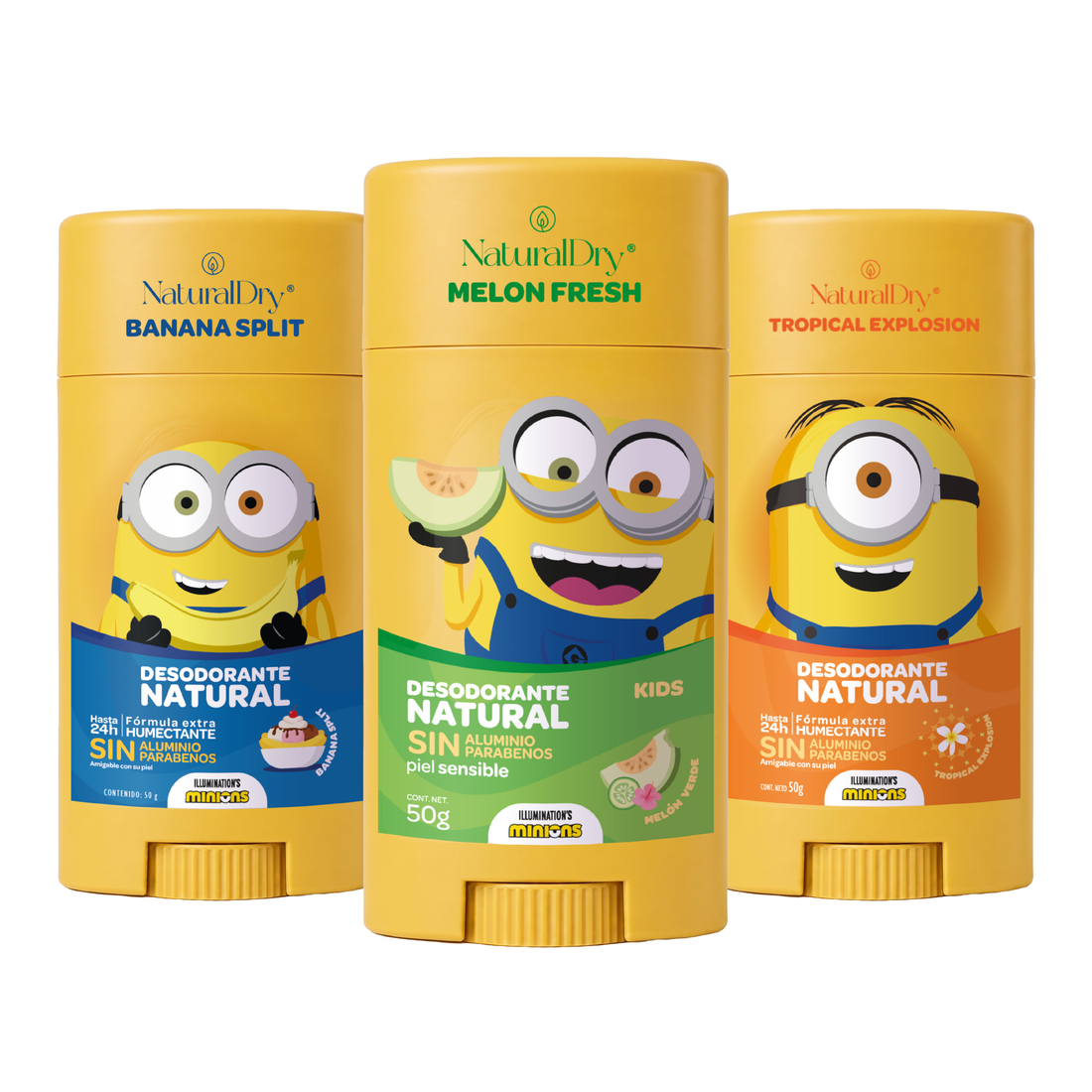 Kit Minions 3 Desodorantes Naturales para Niños – Piel Sensible, Sin Aluminio
