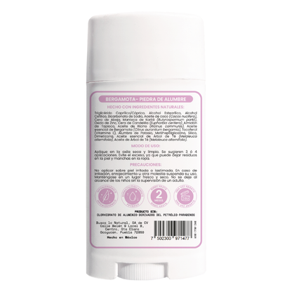 Desodorante natural MUJER INTENSE en barra - Aroma Bergamota con ALUMBRE