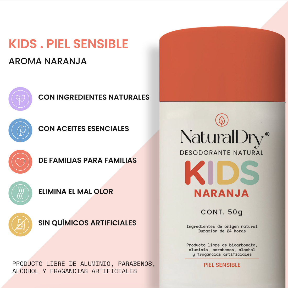 KIT 4 - 2  desodorantes de barra niños mandarina y 2 piel sensible KIDS barra