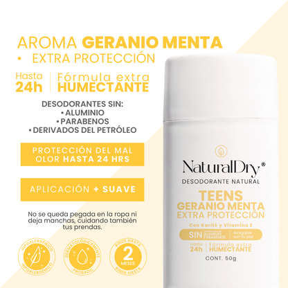 Desodorante natural corporal en barra TEENS - Aroma Geranio Menta