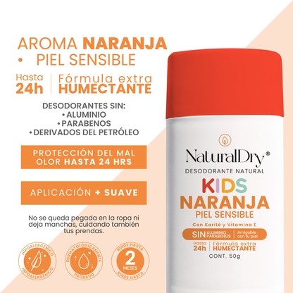 Desodorante natural corporal en barra - niños piel sensible - naranja