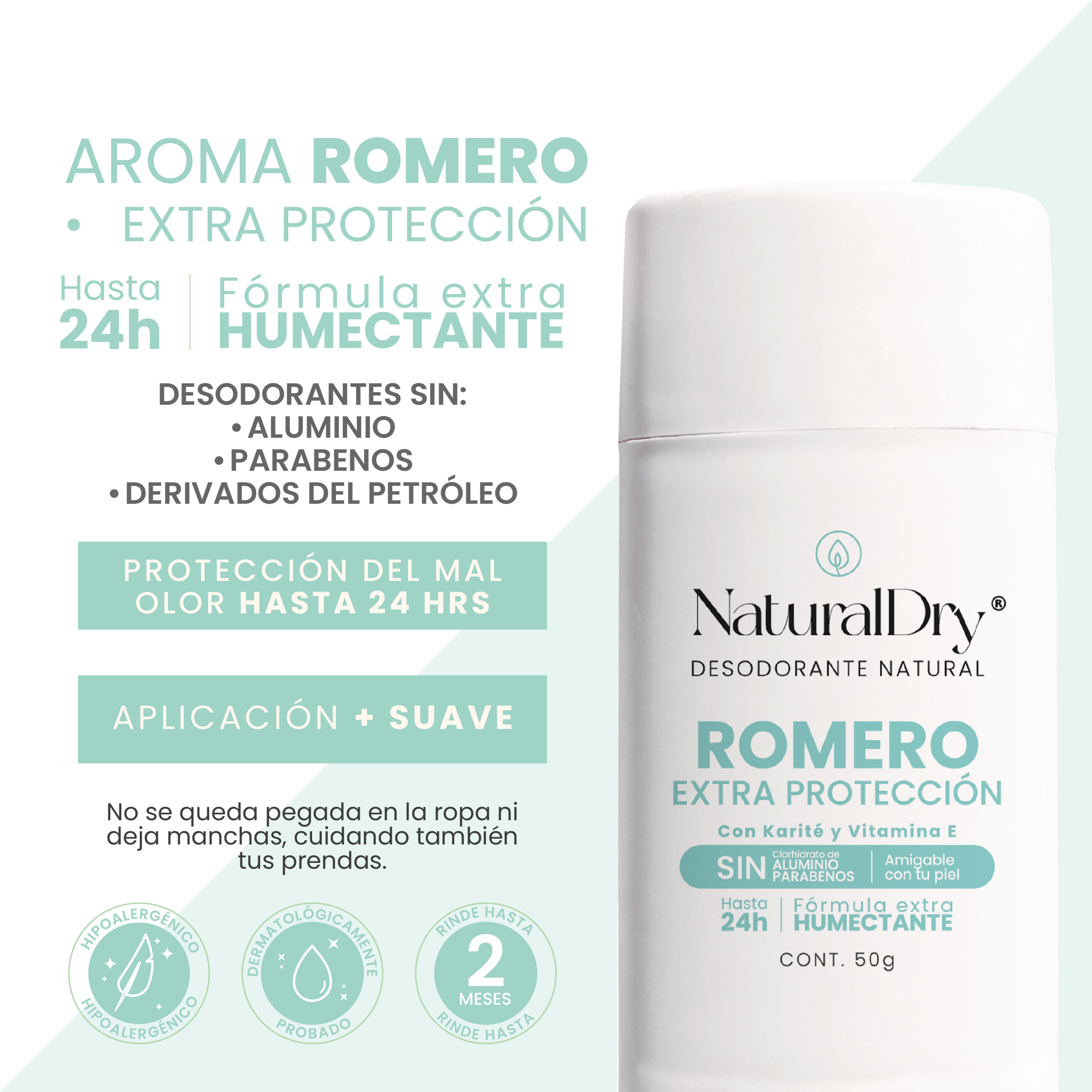 1 Desodorante natural MEN en barra - Aroma Romero con ALUMBRE