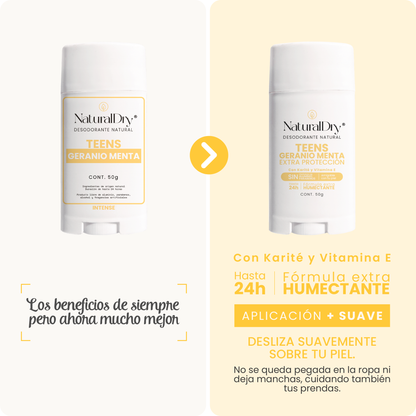 Desodorante natural corporal en barra TEENS - Aroma Geranio Menta