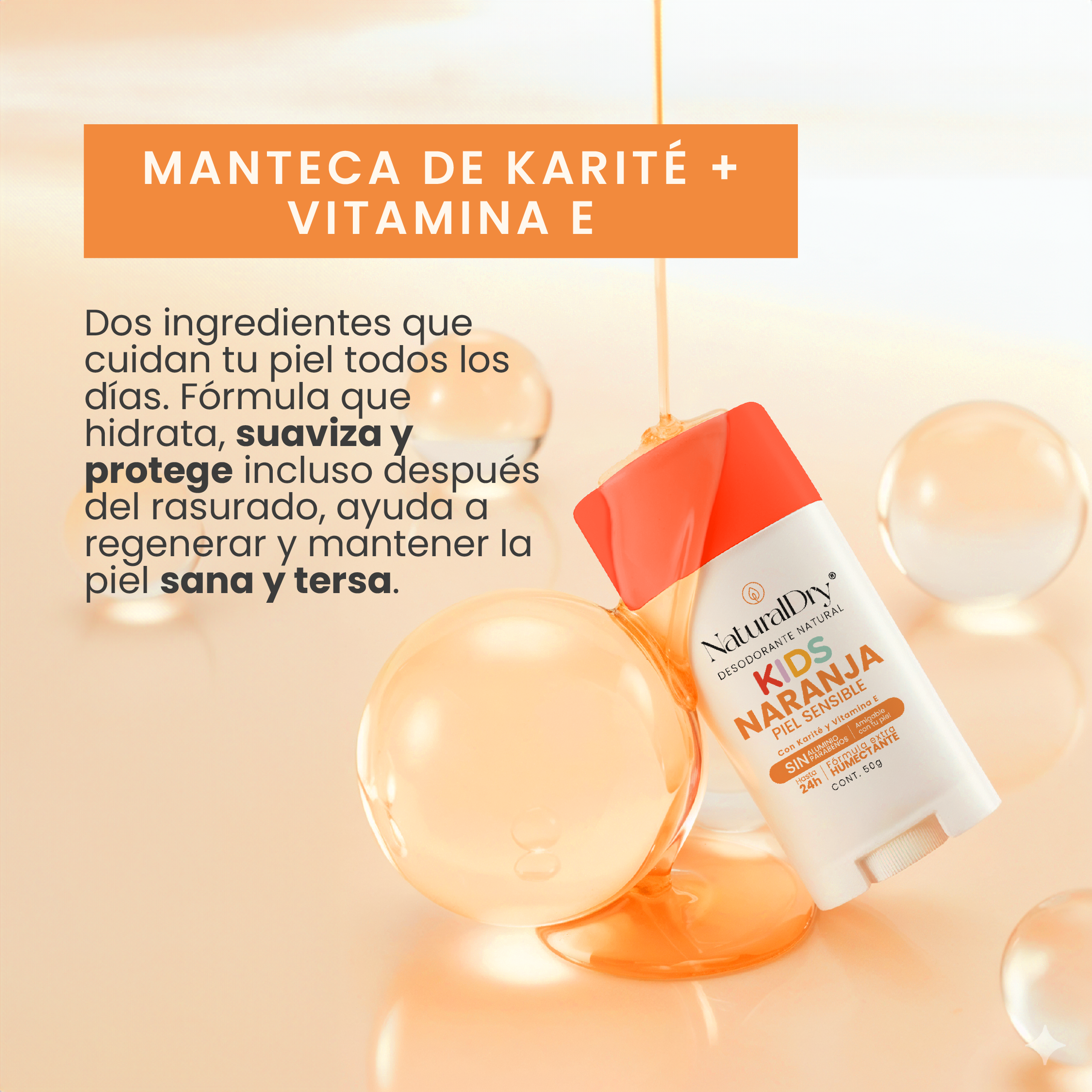 Desodorante natural corporal en barra - niños piel sensible - naranja