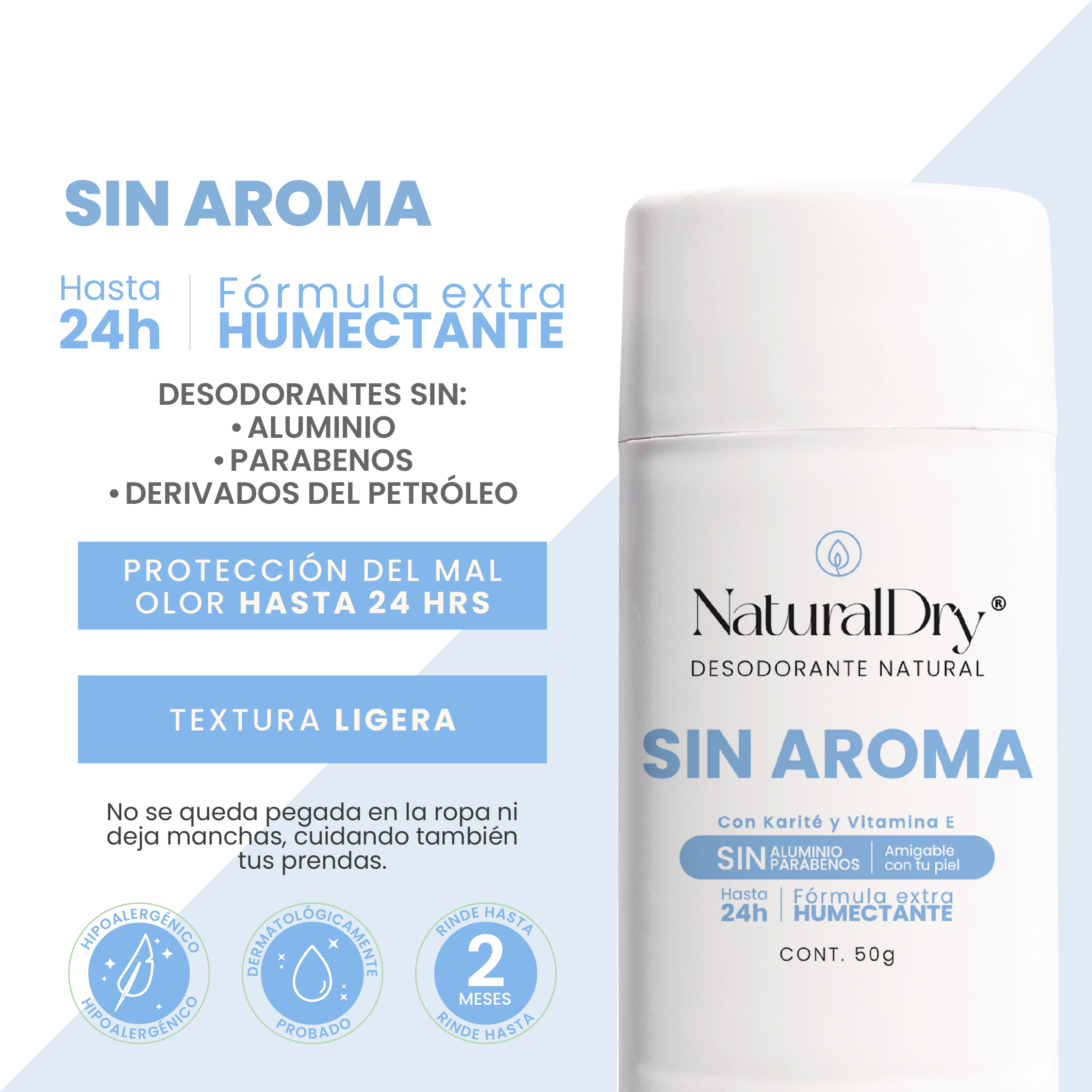 Desodorante natural corporal en barra sin aroma - piel sensible
