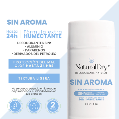 Desodorante natural corporal en barra sin aroma - piel sensible