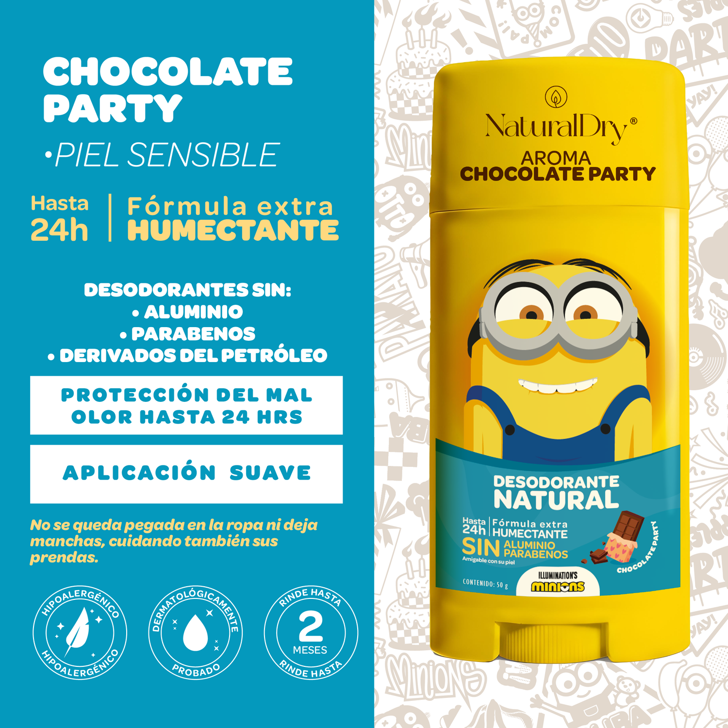 Desodorante Natural - Minions - Chocolate Party - Piel Sensible