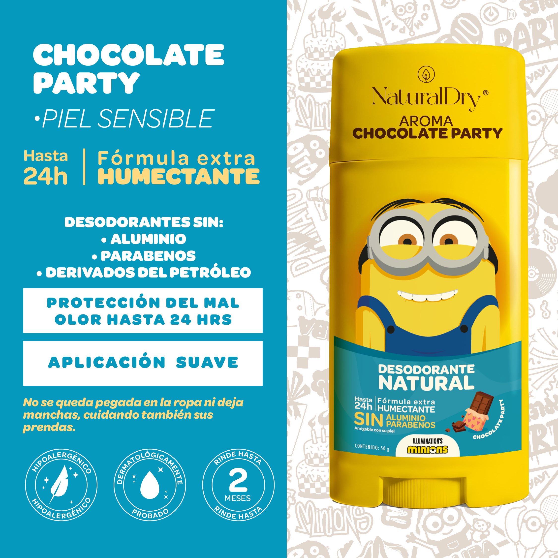 Desodorante Natural - Minions - Chocolate Party - Piel Sensible