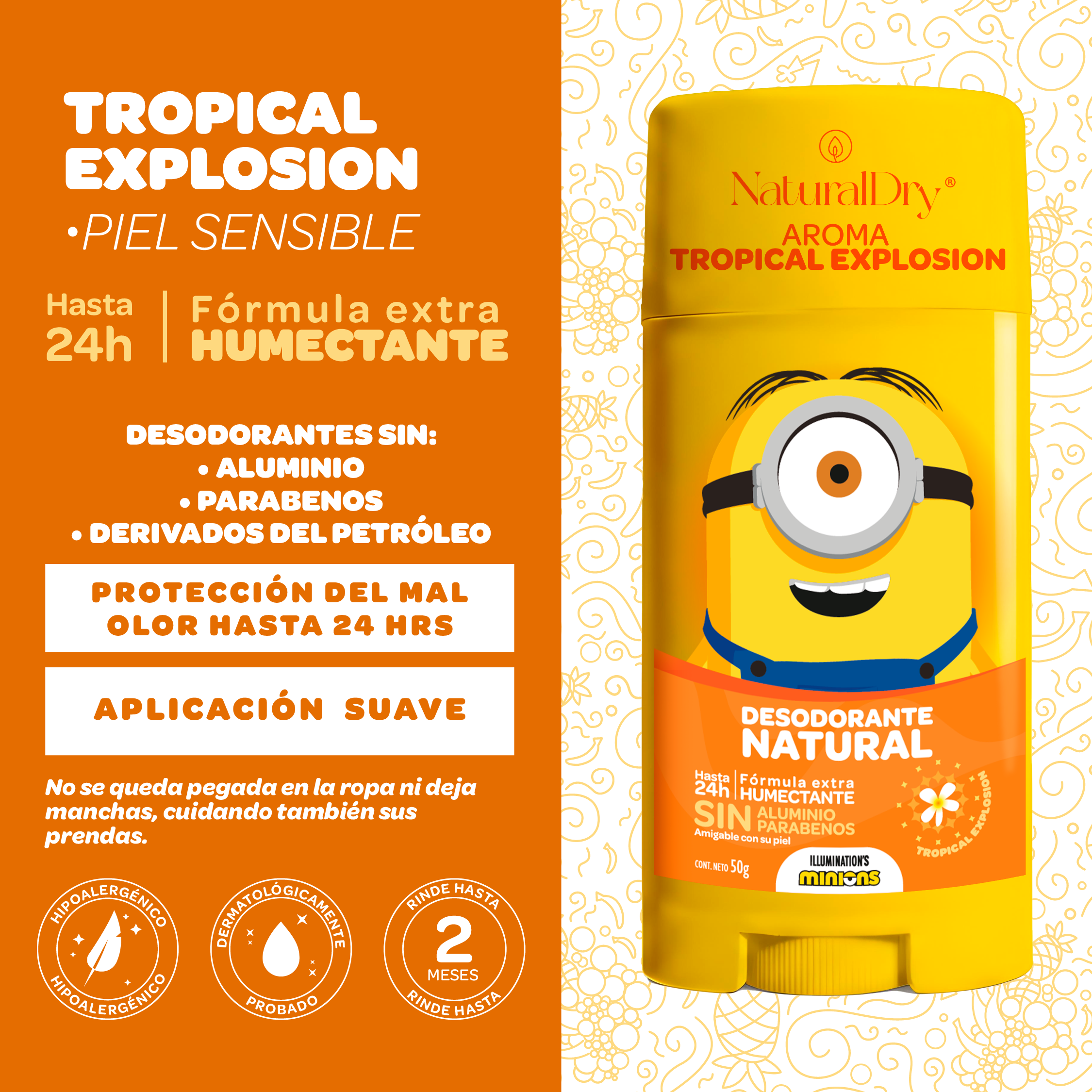 Desodorante natural corporal en barra Kids - Minions - Tropical explosion - piel sensible