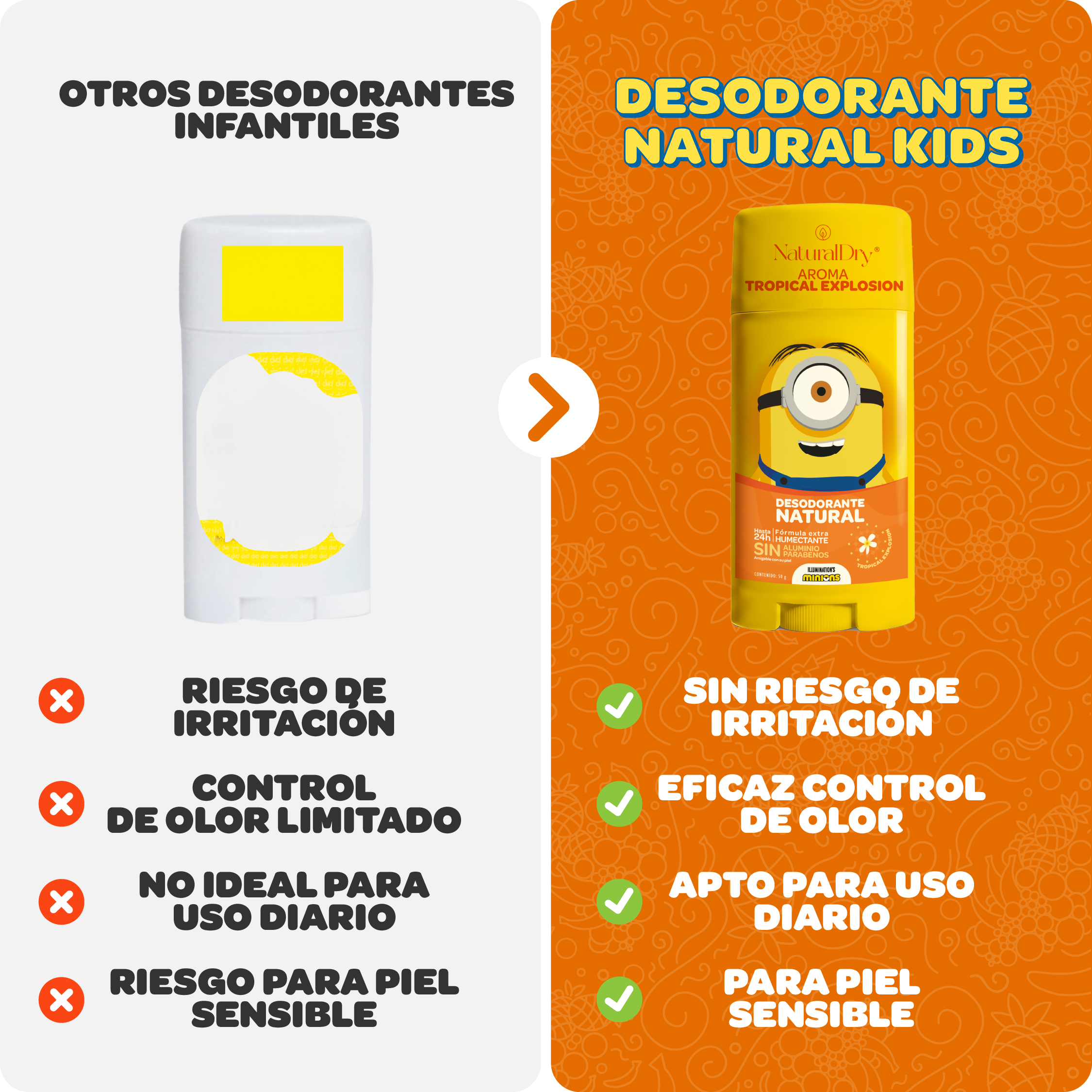 Desodorante natural corporal en barra Kids - Minions - Tropical explosion - piel sensible