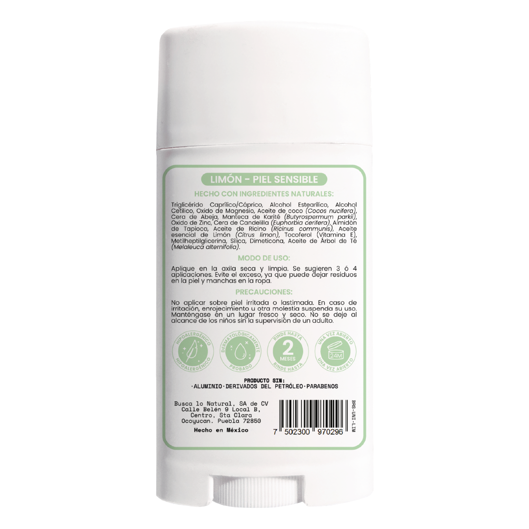 Desodorante natural en barra - limón - sin bicarbonato de sodio