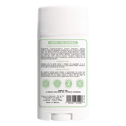 Desodorante natural en barra - limón - sin bicarbonato de sodio