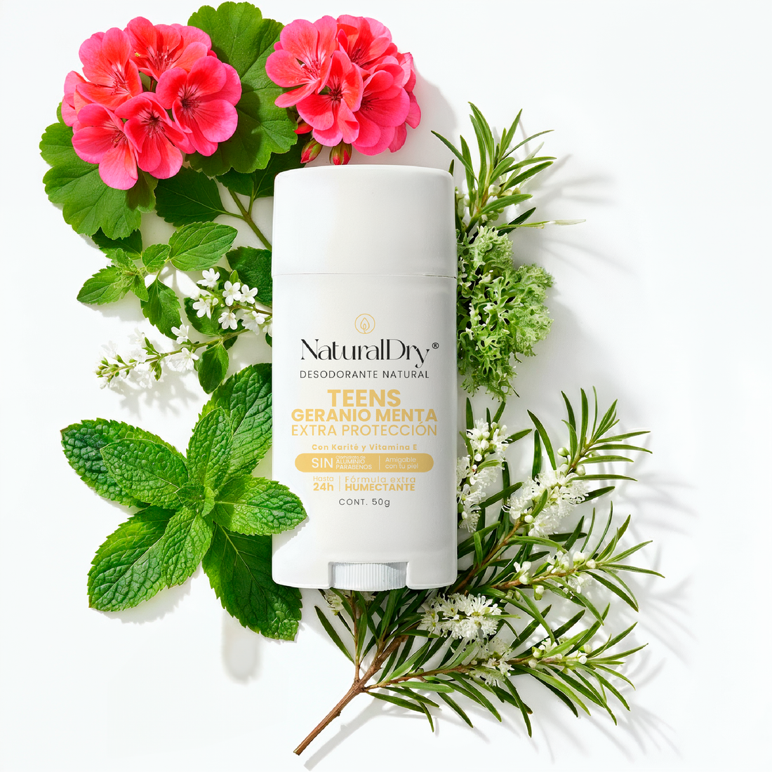 Desodorante natural corporal en barra TEENS - Aroma Geranio Menta