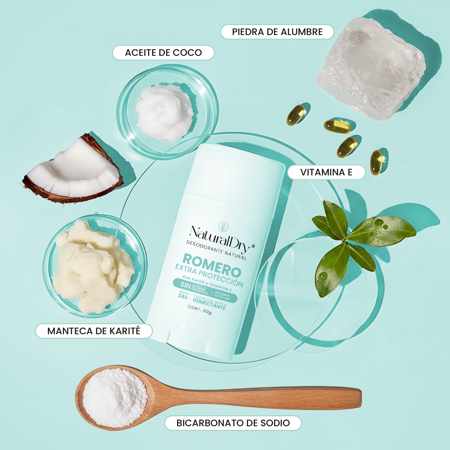 1 Desodorante natural MEN en barra - Aroma Romero con ALUMBRE