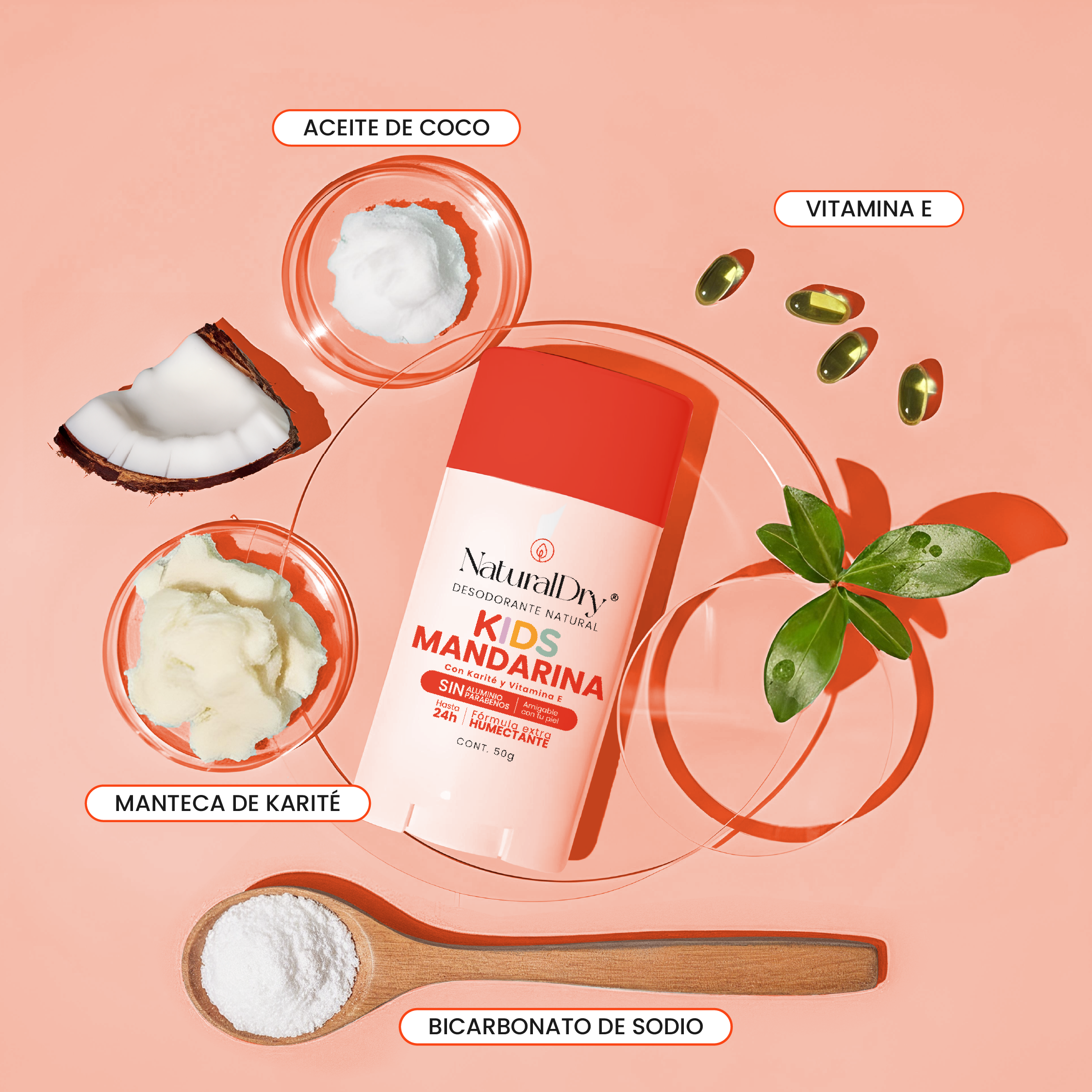 1 Desodorante natural corporal en barra - niños unisex - mandarina