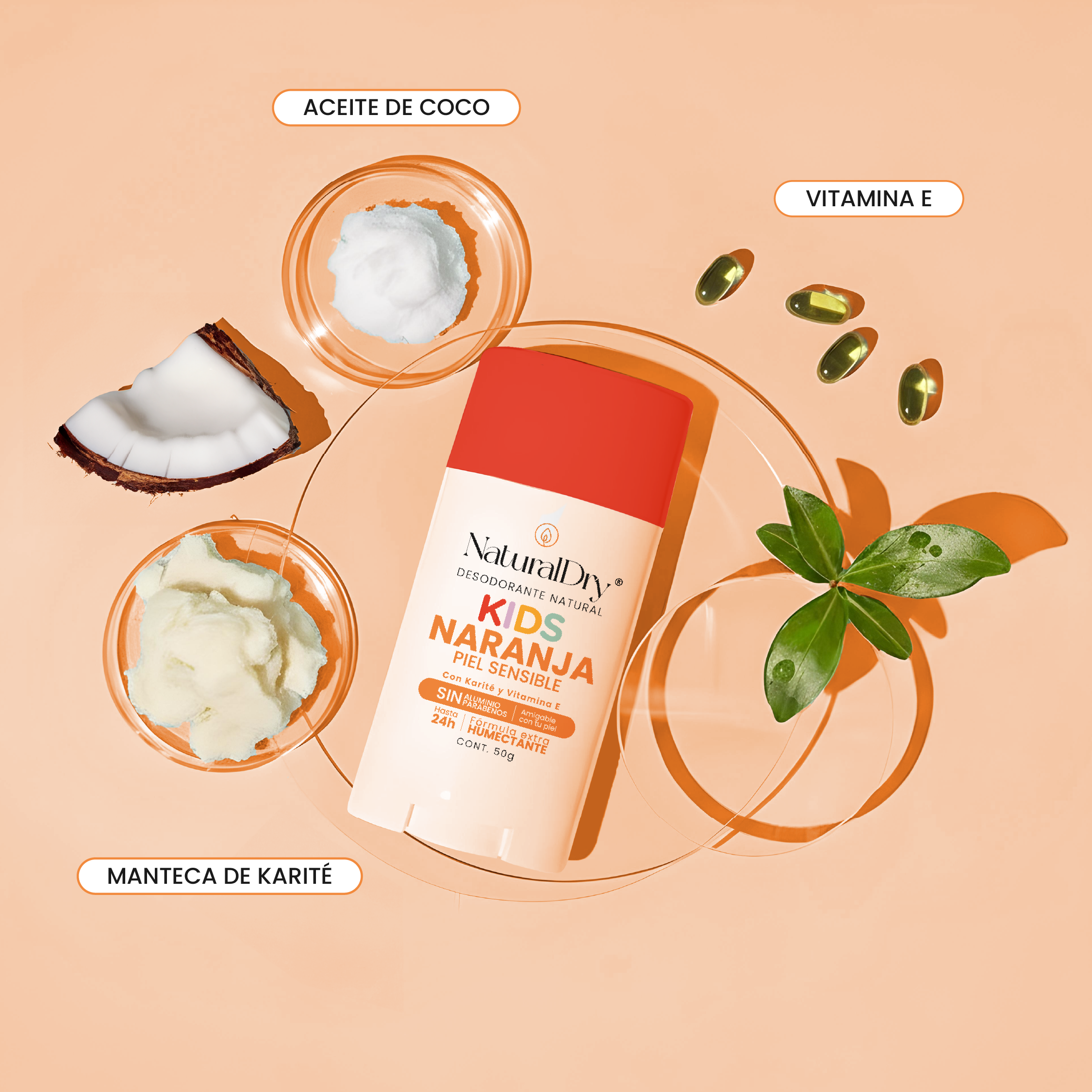 Desodorante natural corporal en barra - niños piel sensible - naranja