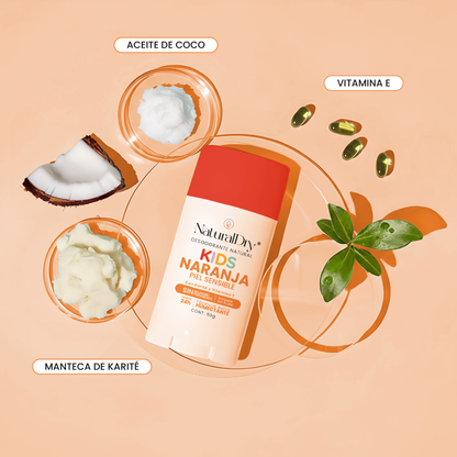Desodorante natural corporal en barra - niños piel sensible - naranja
