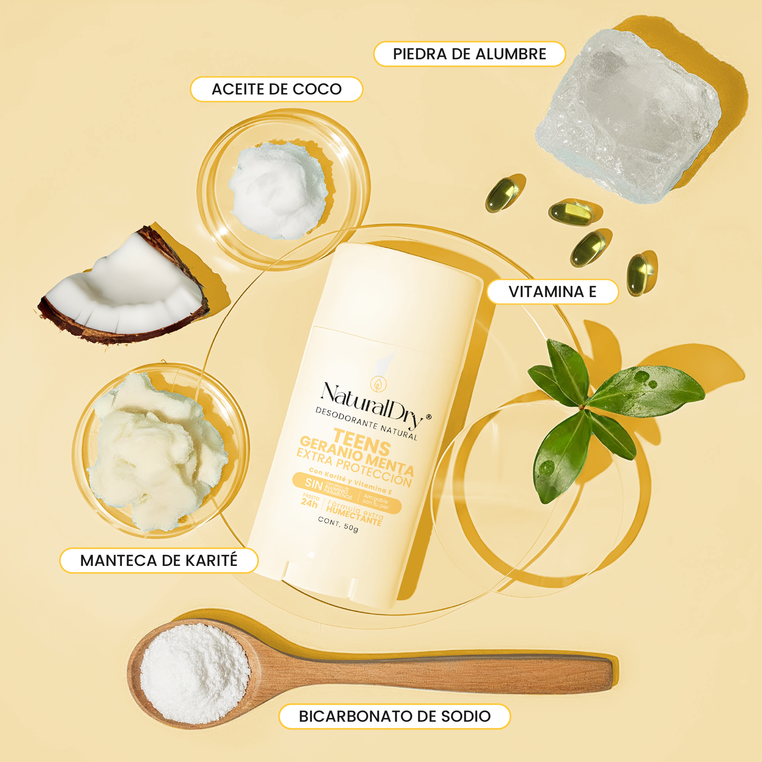 Desodorante natural corporal en barra TEENS - Aroma Geranio Menta