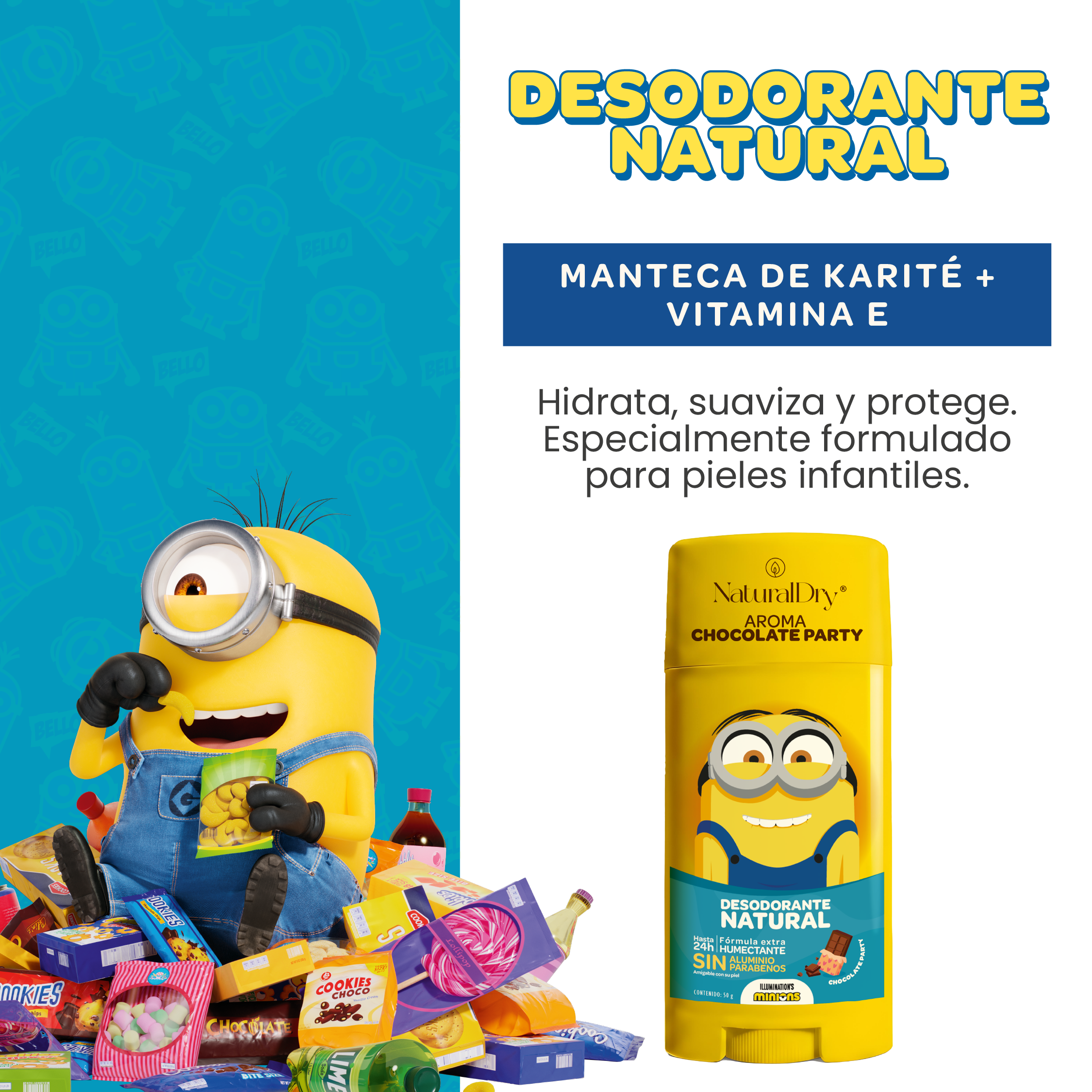 Desodorante Natural - Minions - Chocolate Party - Piel Sensible