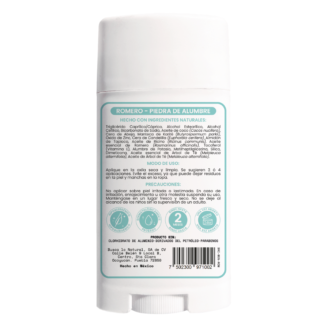 1 Desodorante natural MEN en barra - Aroma Romero con ALUMBRE