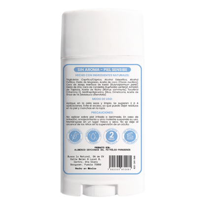 Desodorante natural corporal en barra sin aroma - piel sensible