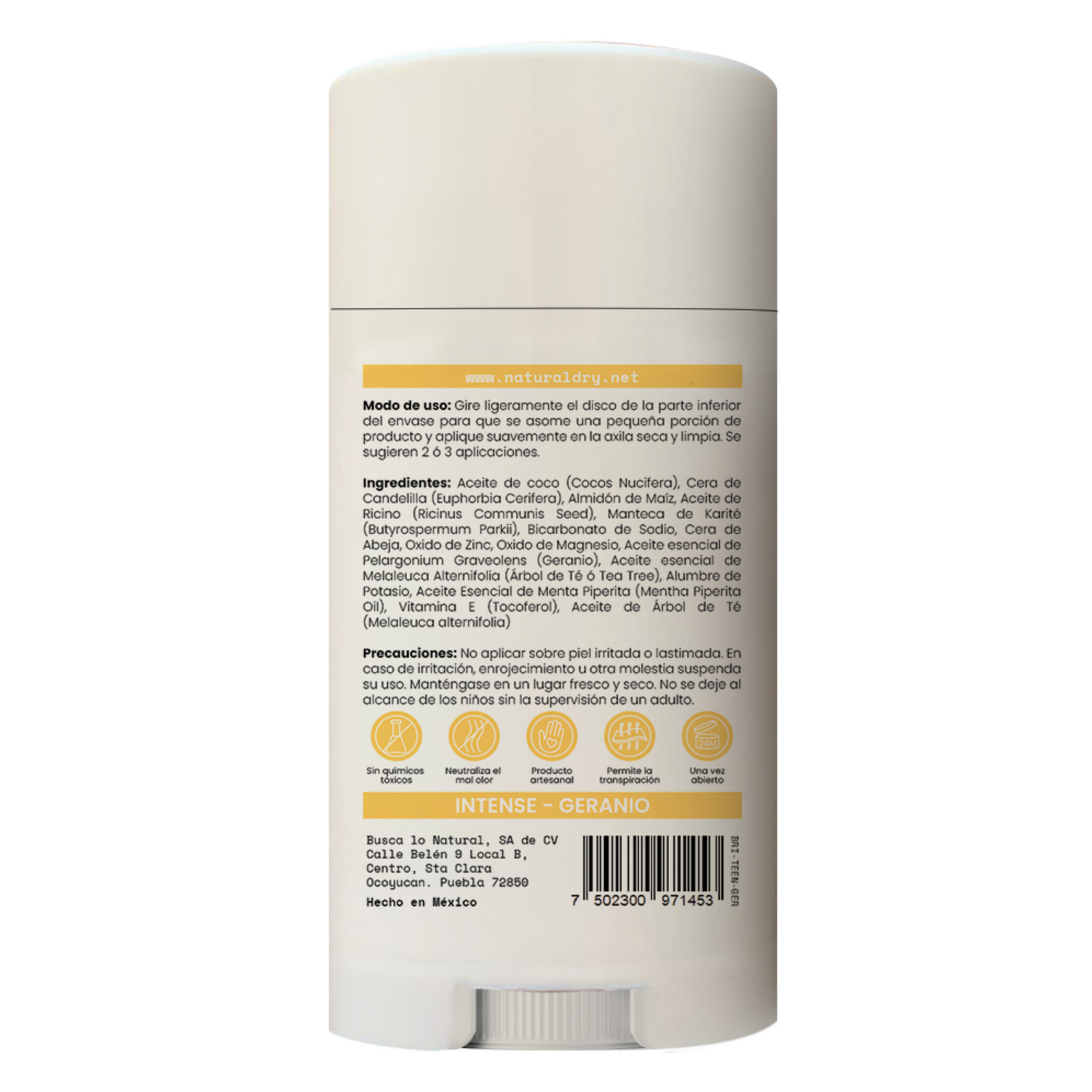 Desodorante natural corporal en barra TEENS - Aroma Geranio Menta