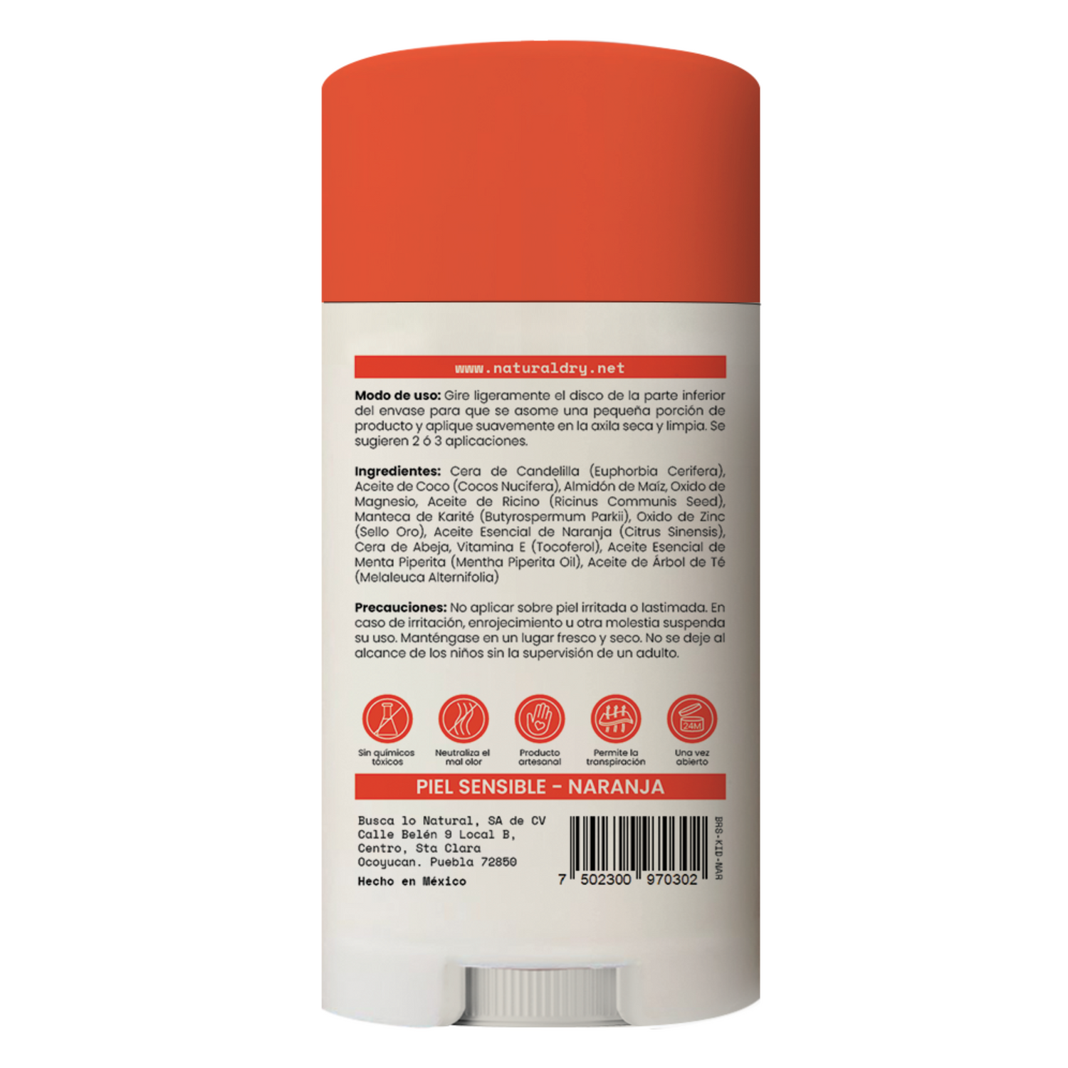 Desodorante natural corporal en barra - niños piel sensible - naranja