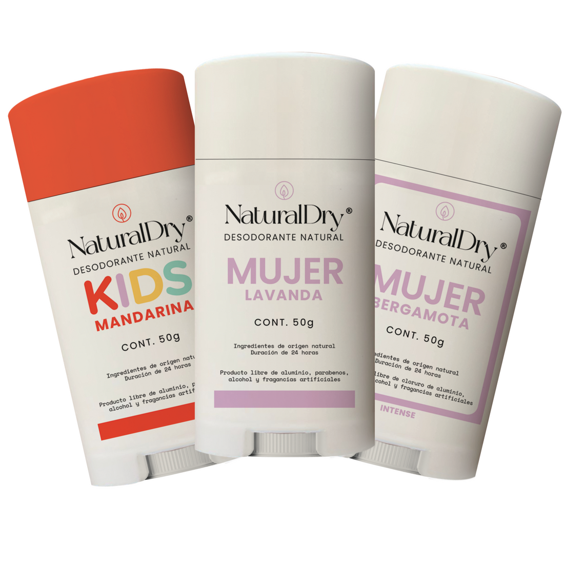 Mujer Lavanda + Mujer Bergamota + Kids Mandarina - Kit 3 Desodorantes en Barra