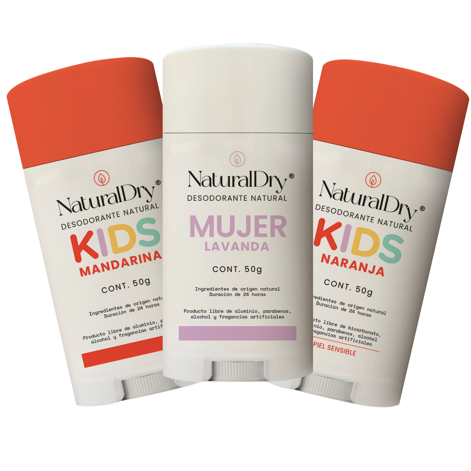 Mujer Lavanda + Kids Naranja + Kids Mandarina - Kit 3 Desodorantes en Barra