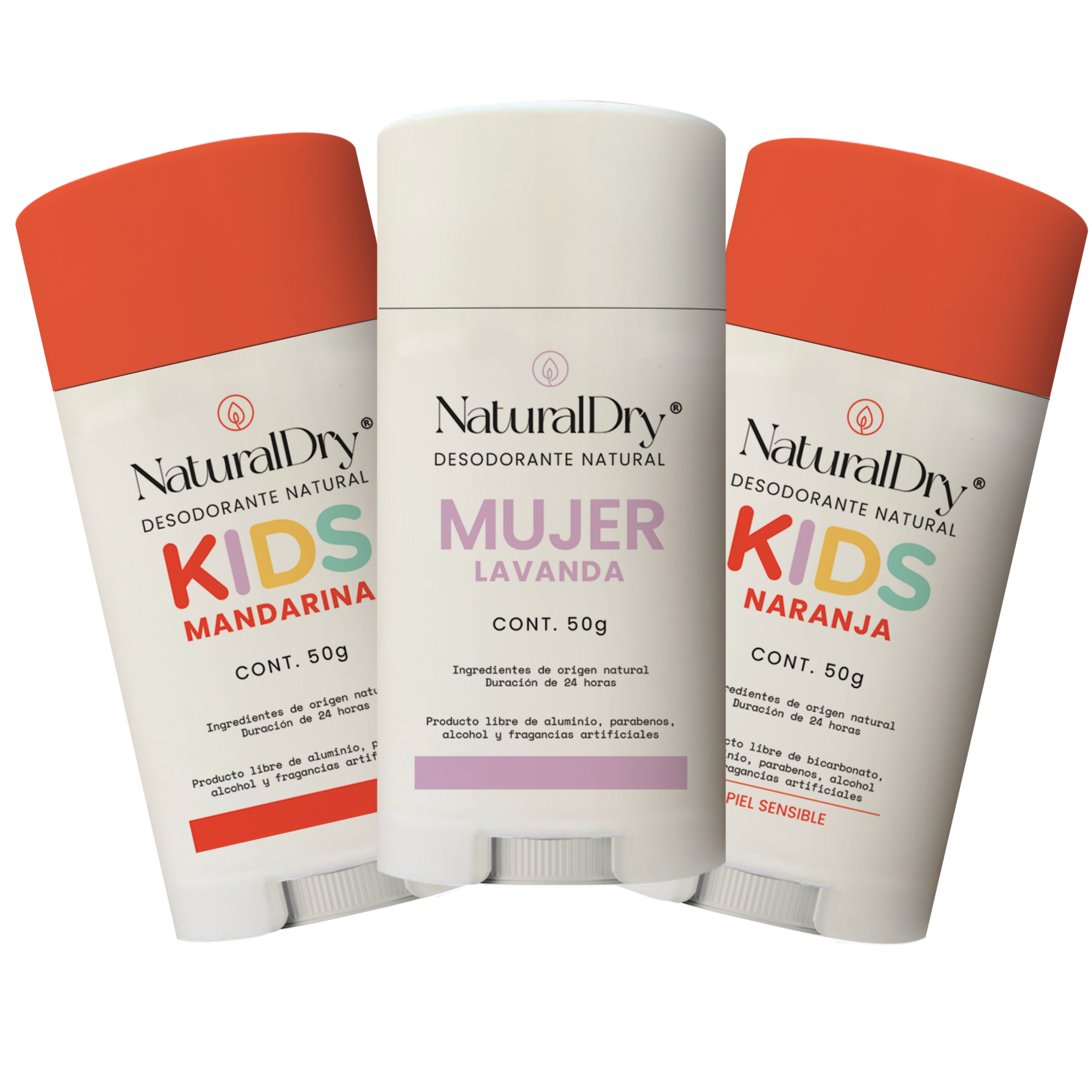 Mujer Lavanda + Kids Naranja + Kids Mandarina - Kit 3 Desodorantes en Barra