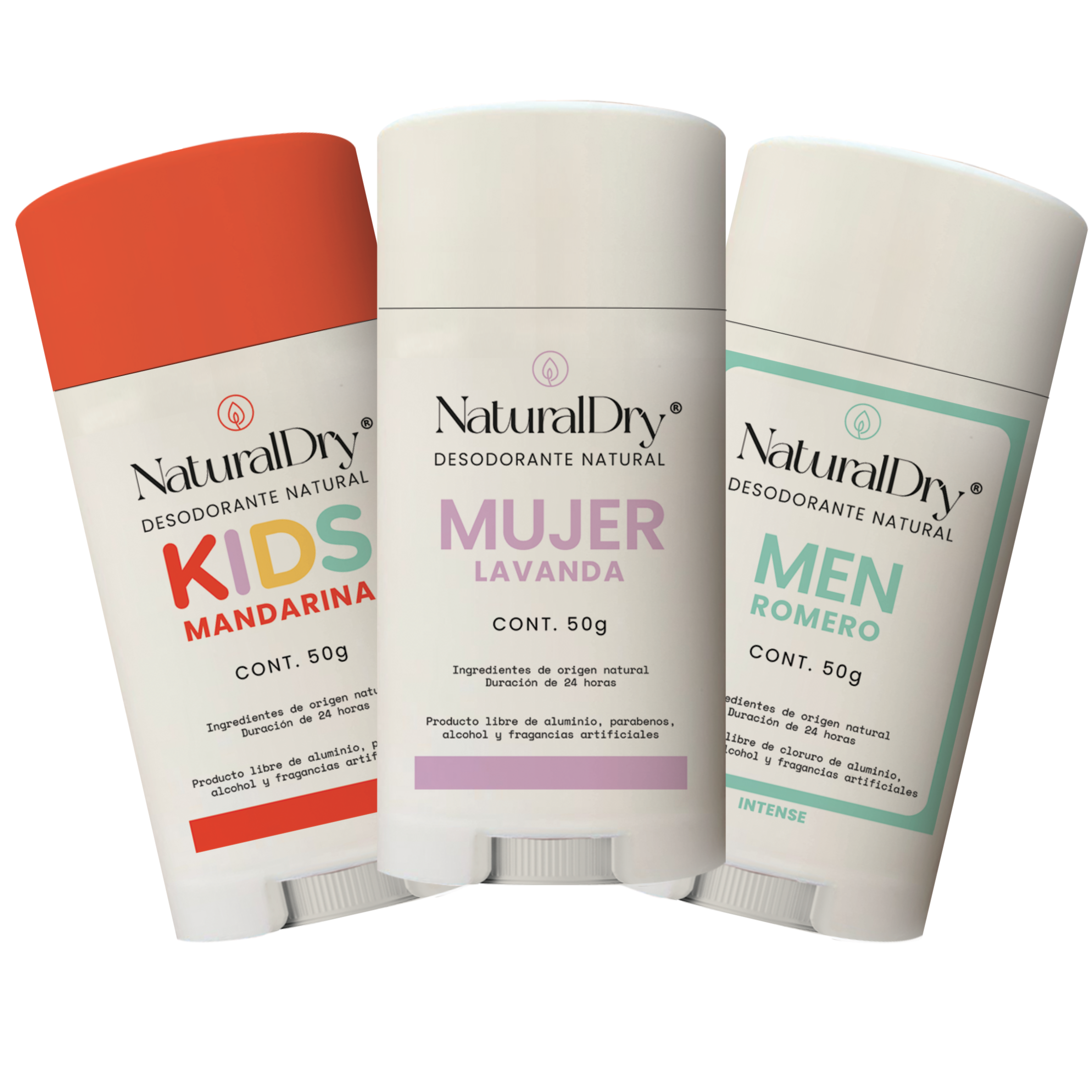 Mujer Lavanda + Men Romero + Kids Mandarina - Kit 3 Desodorantes en Barra