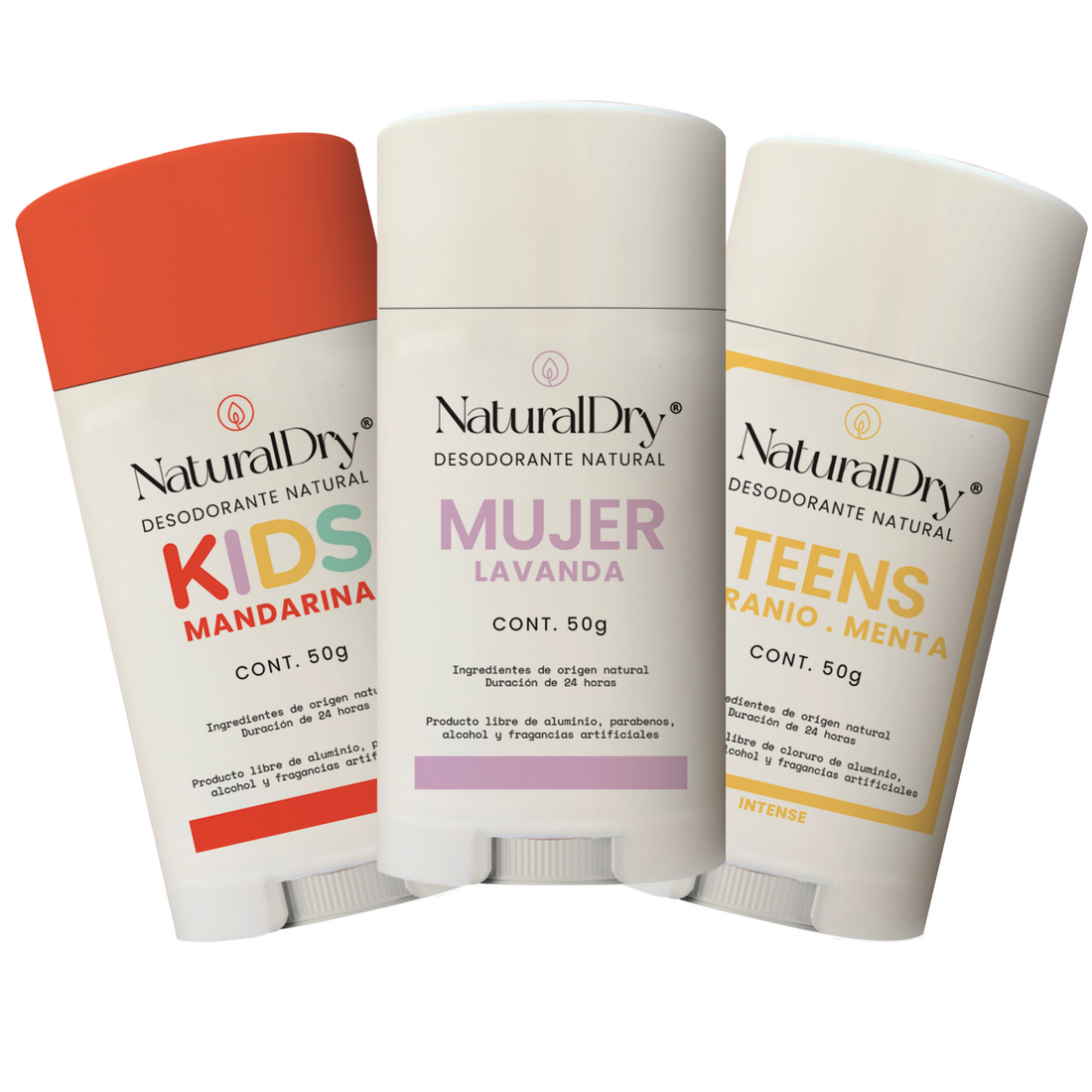 Mujer Lavanda + Teens Geranio + Kids Mandarina - Kit 3 Desodorantes en Barra