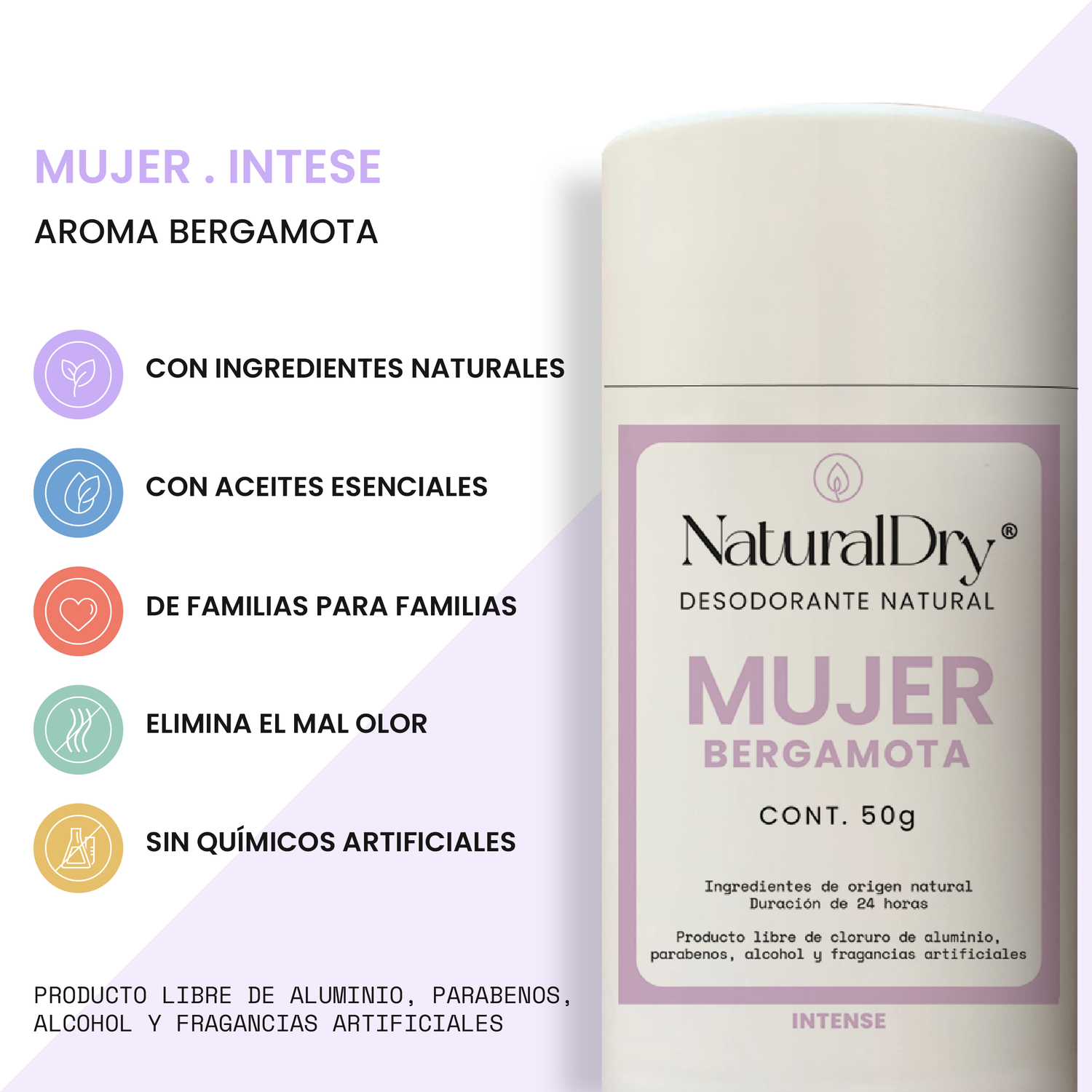 Desodorante natural MUJER INTENSE en barra - Aroma Bergamota con ALUMBRE