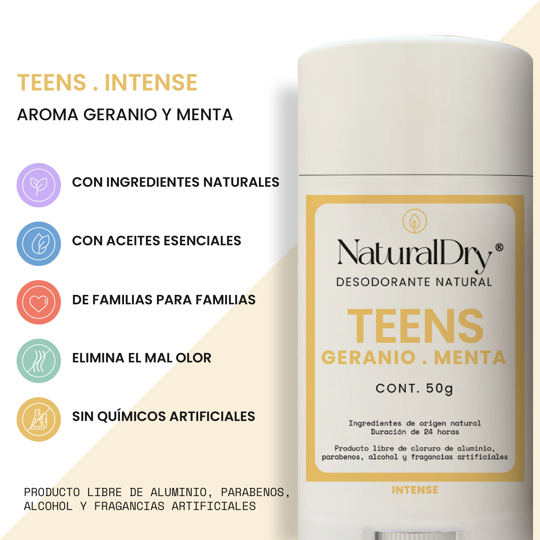 Desodorante natural corporal en barra TEENS - Aroma Geranio Menta