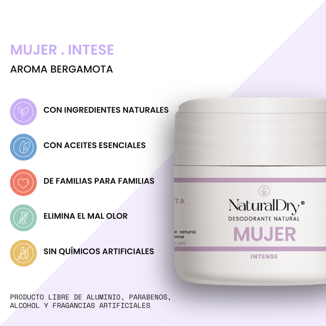 Desodorante natural MUJER INTENSE en crema - Aroma Bergamota con ALUMBRE