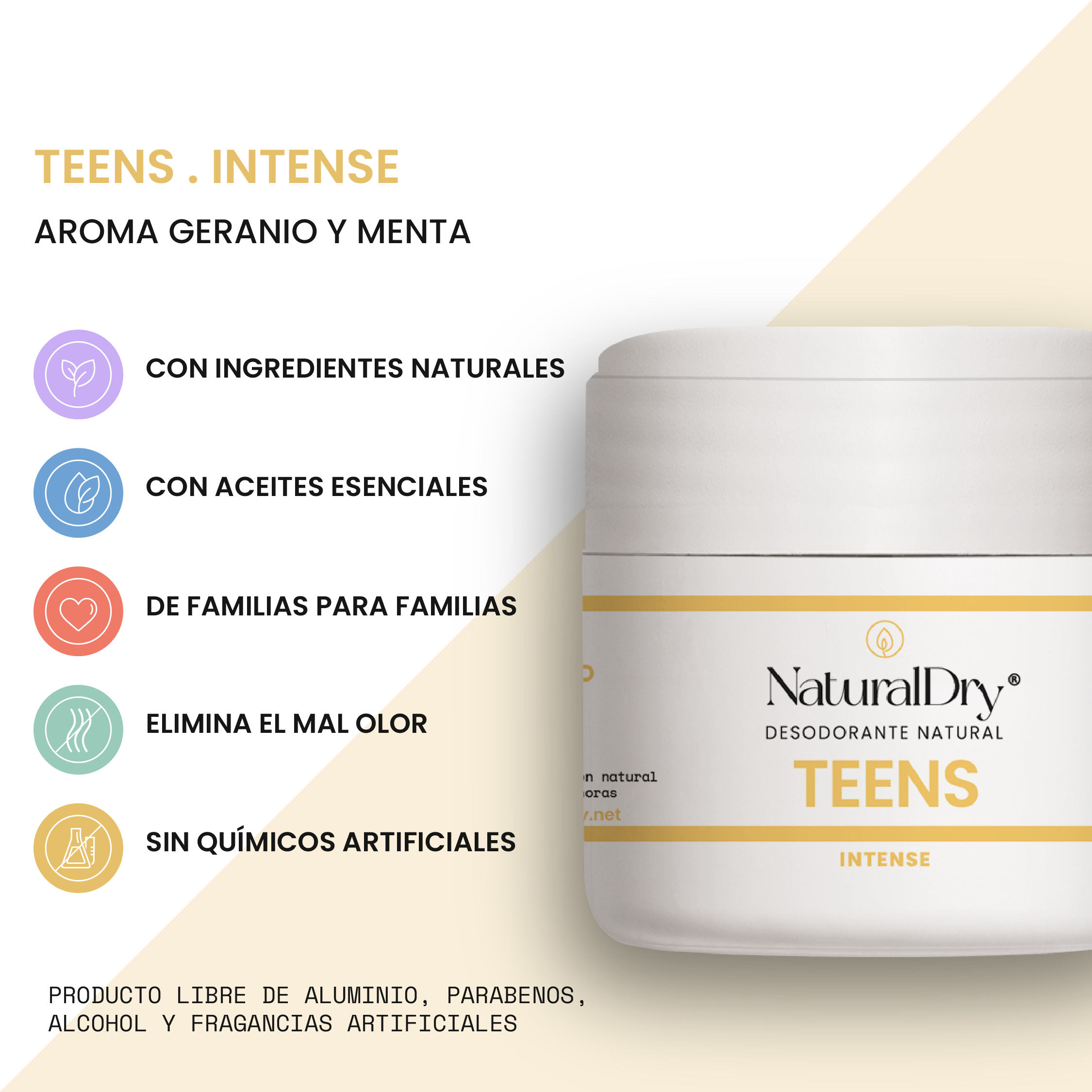 Desodorante natural TEENS INTENSE en crema - Aroma Geranio con Menta