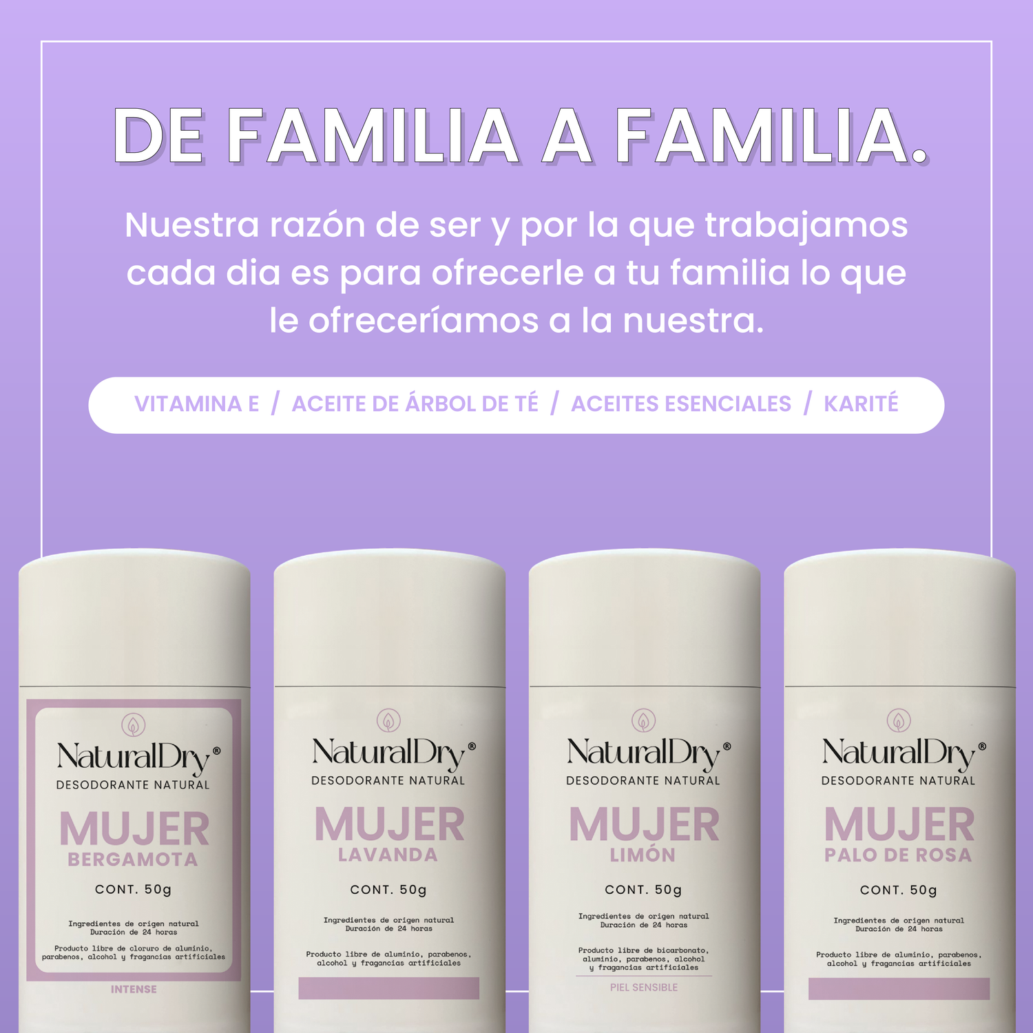 Mujer Lavanda + Men Romero + Kids Mandarina - Kit 3 Desodorantes en Barra