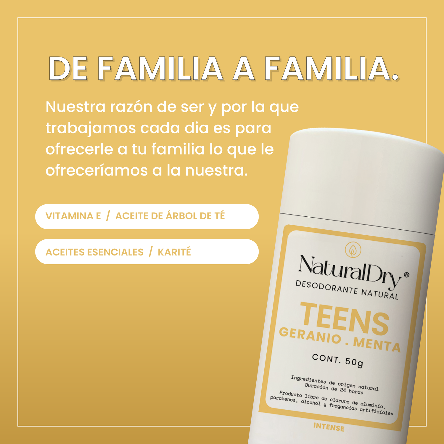 Desodorante natural TEENS INTENSE en crema - Aroma Geranio con Menta