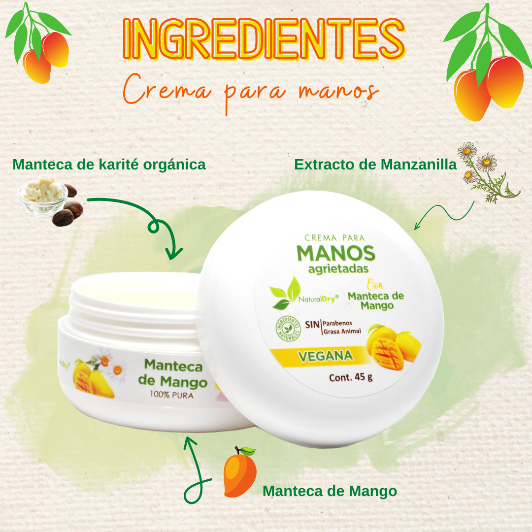 Crema natural para manos de manteca de mango - vegana