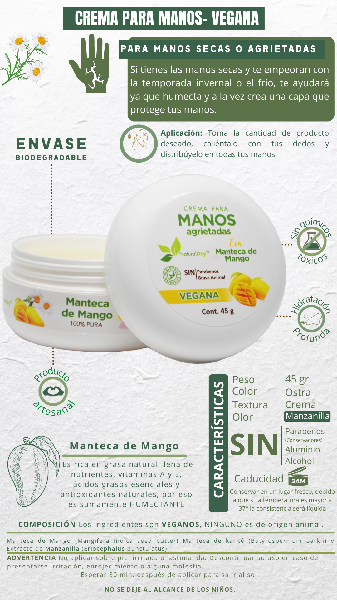 Crema natural para manos de manteca de mango - vegana