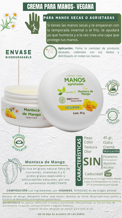 Crema natural para manos de manteca de mango - vegana